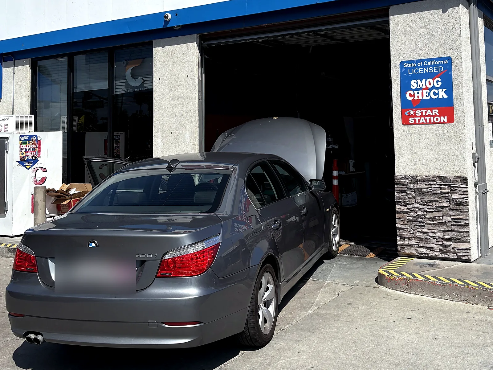 Change-of-ownership smog check in Escondido, CA: our station on East Valley Parkway with the Smog sign