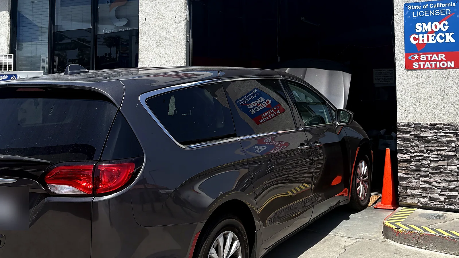 Out-of-state vehicle smog check in Escondido, CA: minivan in our test bay